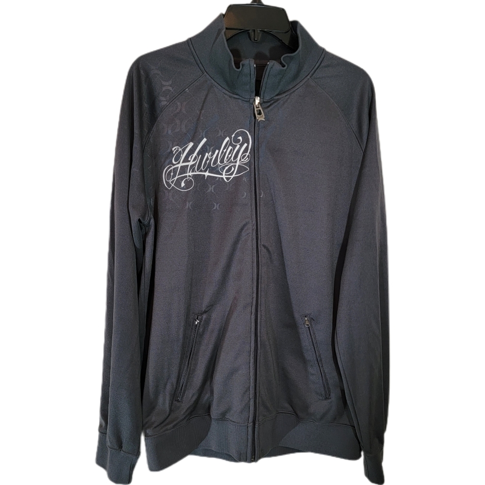 Hurley International Double Zip Warm-Up/Track Jacket Gray Sz LG- dk. gray